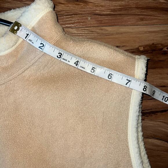 Vintage North End Cozy Soft Beige Fleece Vest Sherpa Trim Full Front Zip XXL - Picture 4 of 8